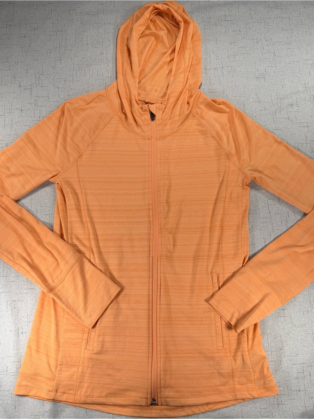 Athleta Women XS Heathered Peach Orange Full Zip Hoodie Jacket Thumbholes